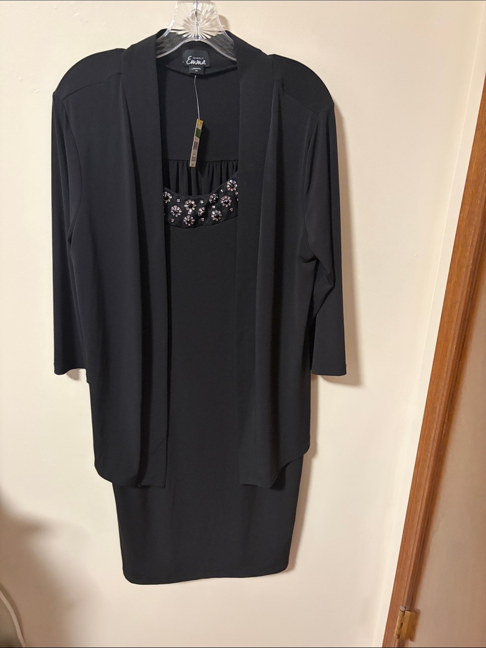 Simply Emma Black Long Sleeve Layered Dress with Beaded Neckline